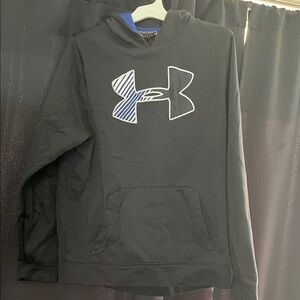 Under Armour Black Hoodie with Blue-Striped Logo Accent